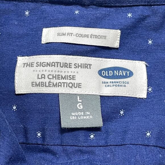 Old Navy Button Up Shirt Men Size L Blue All Over Print Long Sleeves Cotton - Picture 3 of 6